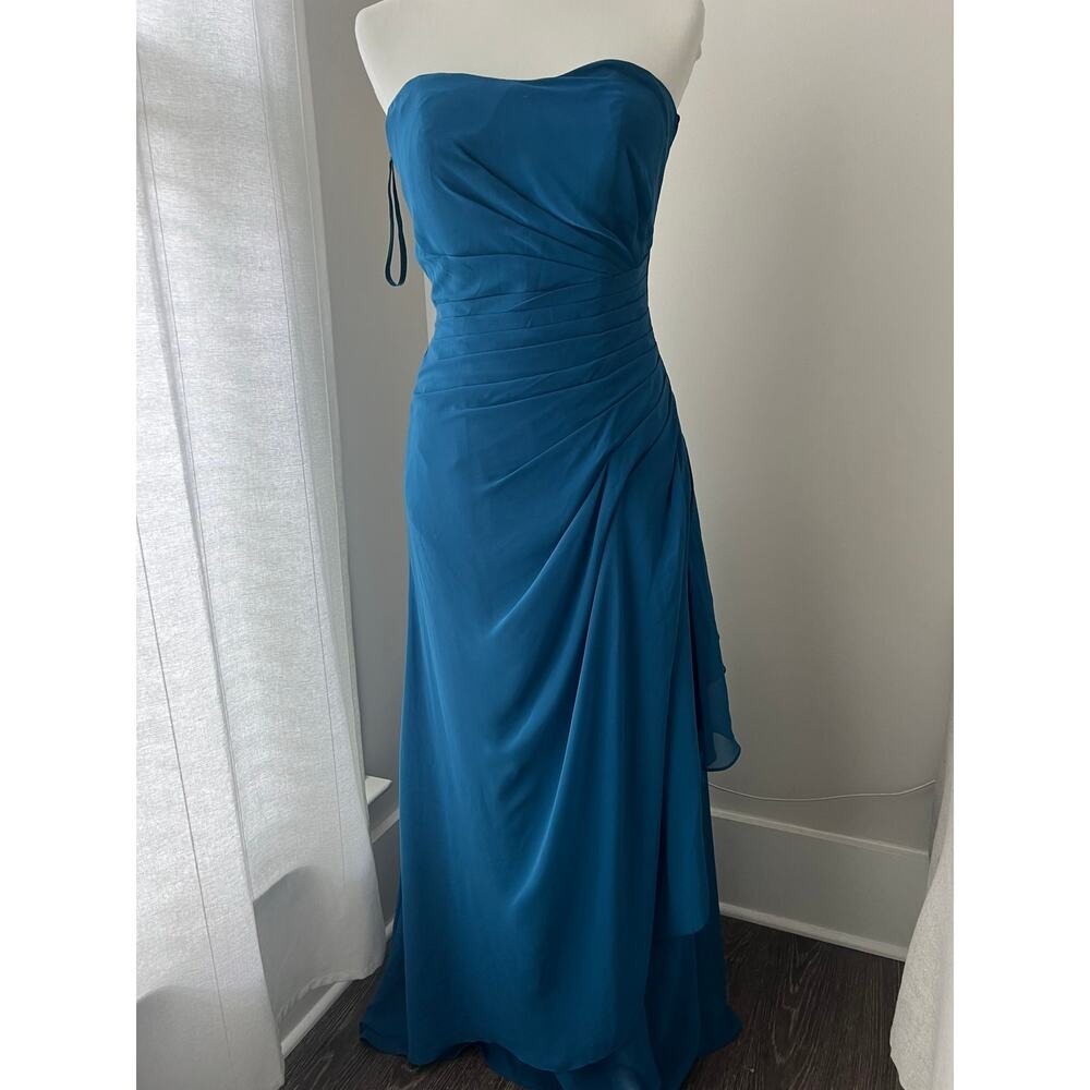 Morilee Madeline Gardner Blue Chiffon Gown Strapless Rouched Side size 8